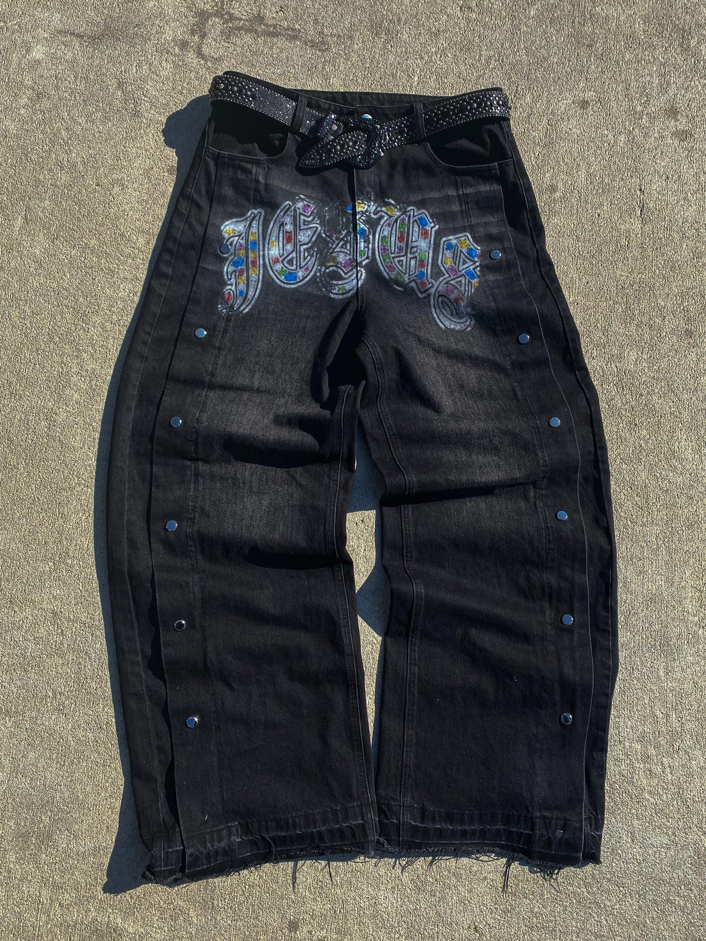 "Bling" Jesus Distressed Snap Denim