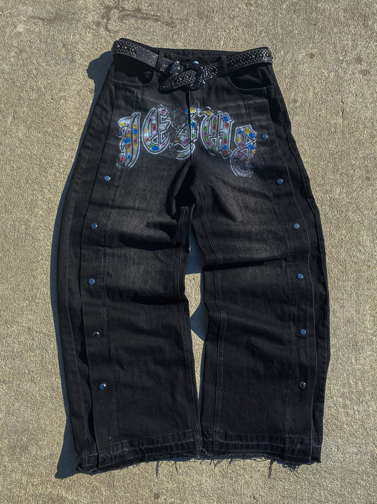 "Bling" Jesus Distressed Snap Denim