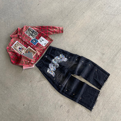 "PATCHWORK" CROPPED FLANNEL