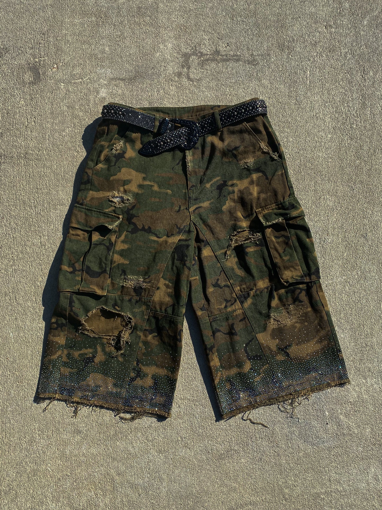 Kamo Rhinestone Cargo Jorts