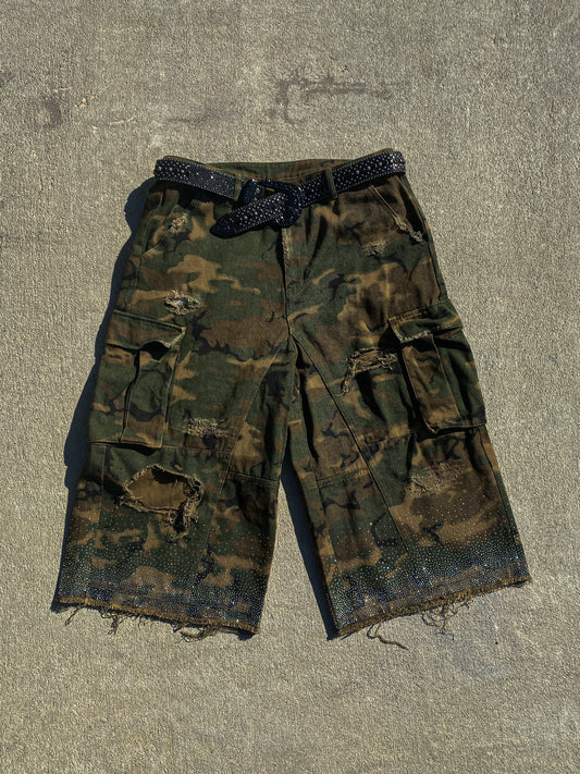 Kamo Rhinestone Cargo Jorts