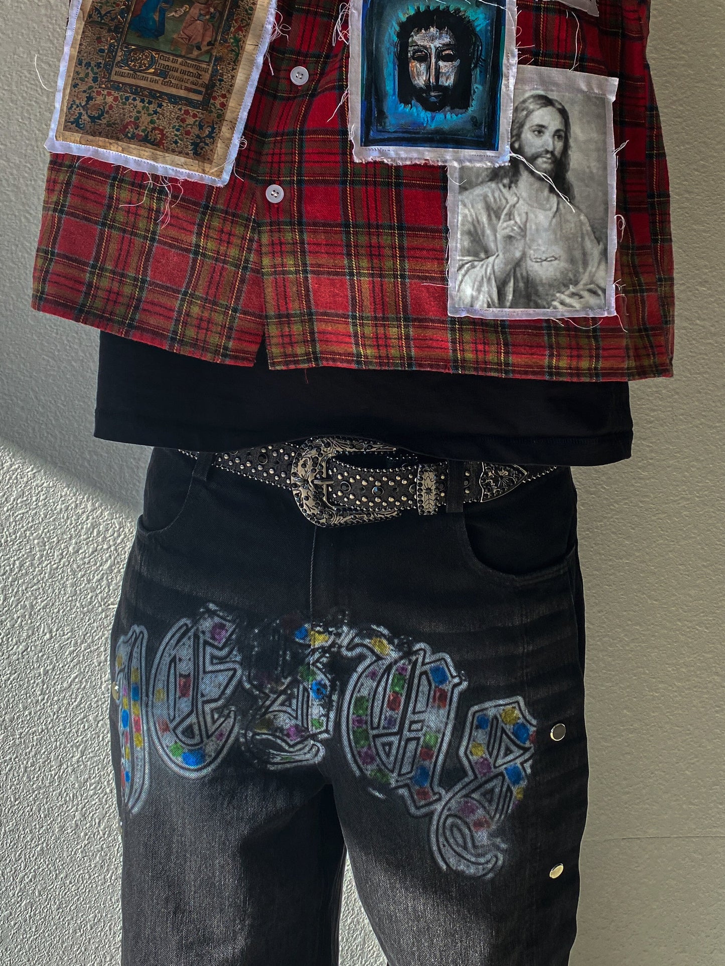 "Bling" Jesus Distressed Snap Denim